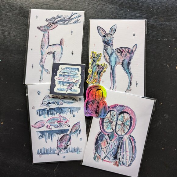 Greeting Card and Sticker Set: Wintery Magical Animals - Picture 10 of 10